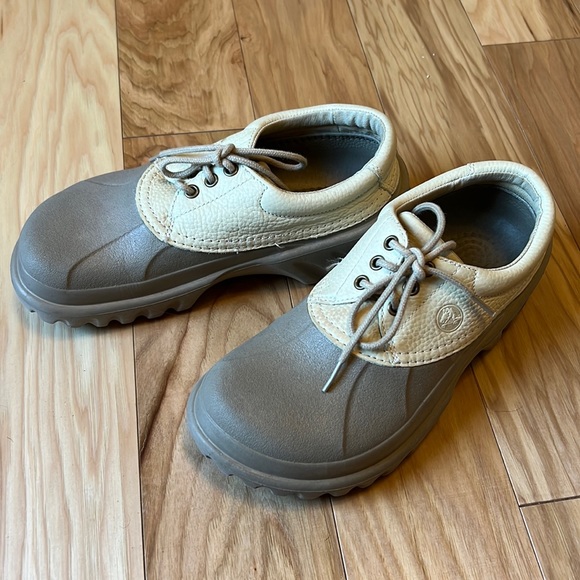 CROCS Shoes - Crocs Axle Islander Boat Shoe Tan Leather Unisex M8/W10 Lace Up Waterproof